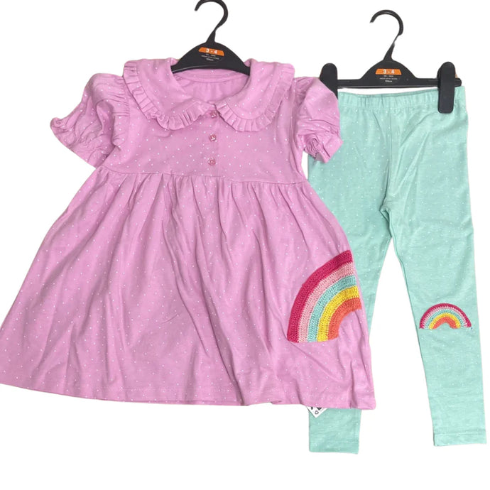 Wholesale Girls summer top and legging set with a rainbow design