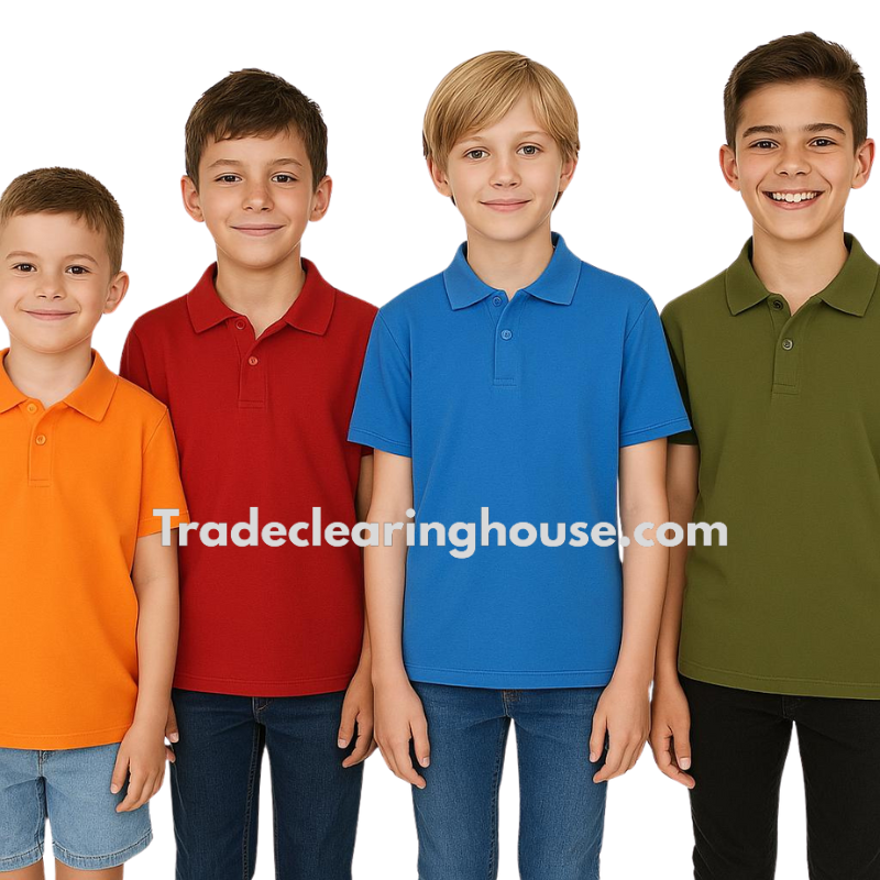 Wholesale parcel of Boys Polo Tops in Assorted Colors, great for boutiques