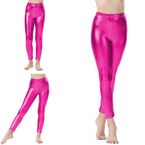 Ex Chainstore Girls pink lurex skinny leggings (style 9970), Wholesale Pack of 24