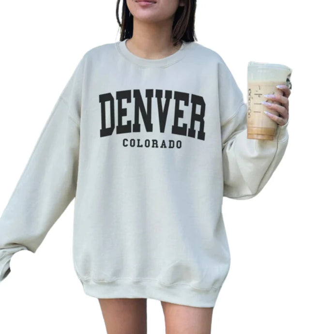 This wholesale parcel features trendy sweatshirts with a unique Denver Colorado print.