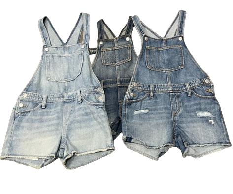 9996 GIRLS ASSORTED STYLES DENIM DUNGAREES , Pack of 36